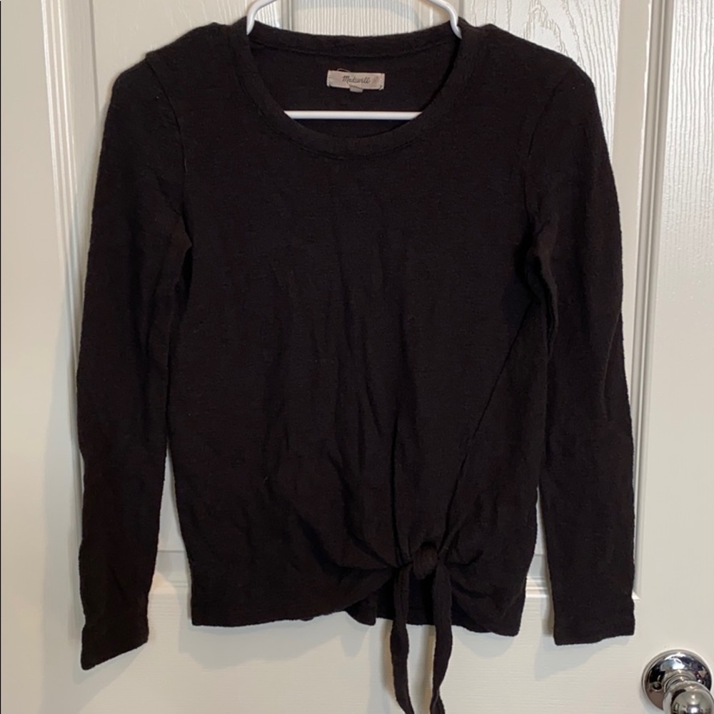 Madewell black long sleeve tie front top